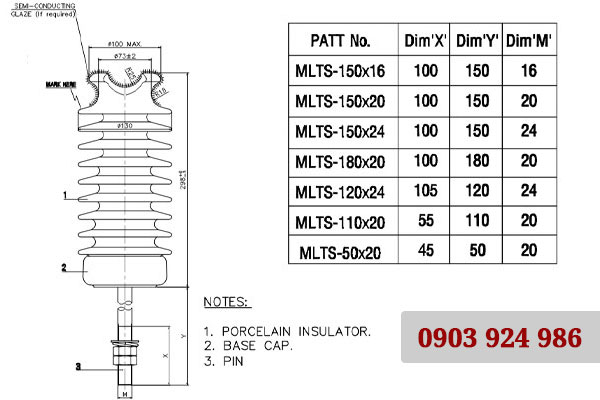 Cấu tạo và thông số kỹ thuật sứ đứng linepost 24kv Minh Long 2