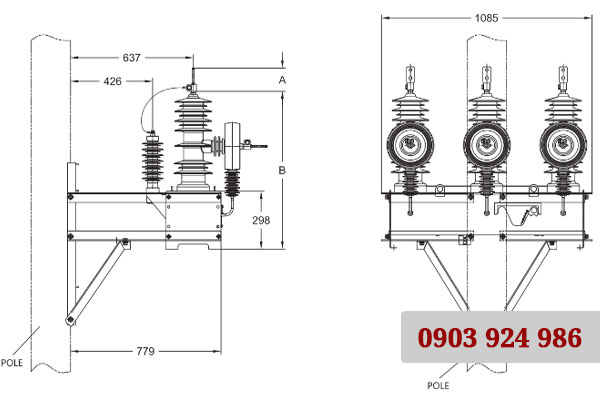 Recloser Cooper 6 cảm biến điện áp lắp đặt trên cột ngoài trời