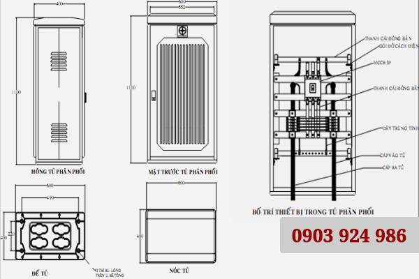 Bản vẽ vỏ tủ PPHT 600W 1100H 400D nhựa composite
